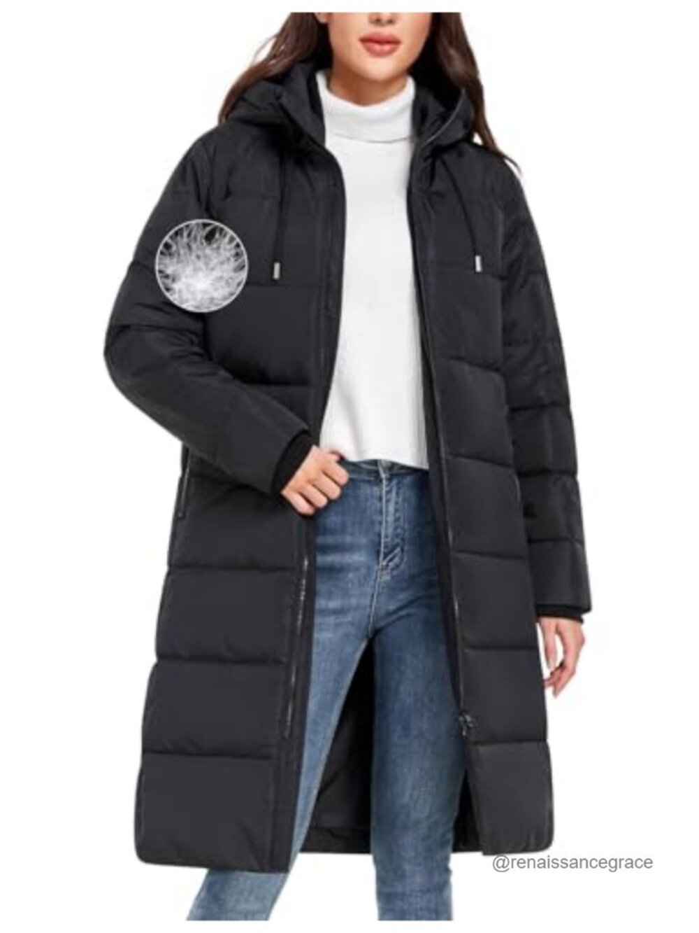Women's Long Down Puffer Coat with Duck Down, Mid-Length Winter Jacket, Hooded